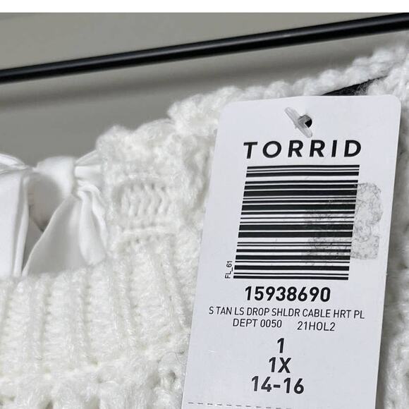 Torrid Open Back Tie Bow Sweater Oversized Knit Long Sleeve Pullover Ivory 1X - Picture 7 of 10